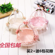 手提藤编织高档蕾丝花边婚庆用品婚礼花篮花童花瓣篮子水果礼品篮