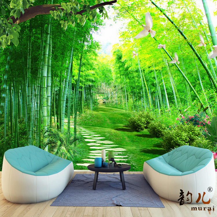 绿色清新田园大自然3d立体竹子壁纸客厅卧室沙发壁画竹林风景墙纸