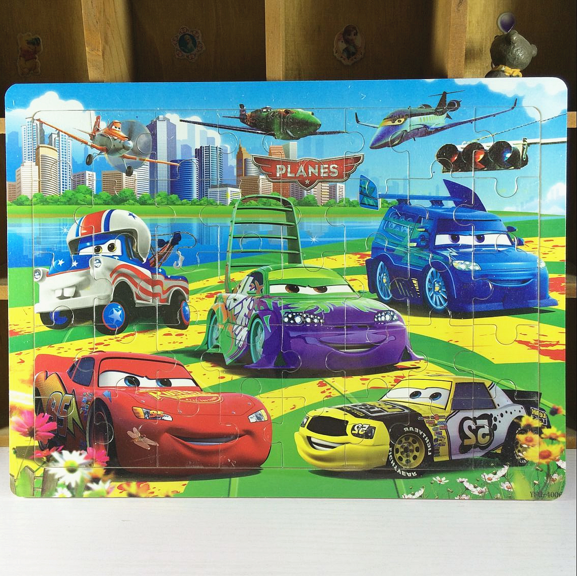 卡通车小汽车麦昆卡通16片40片木质拼图玩具益智早教儿童小孩礼物