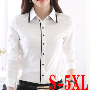 白衬衫女长袖职业正装OL工装加大码女装胖mm200斤韩版工作服衬衣