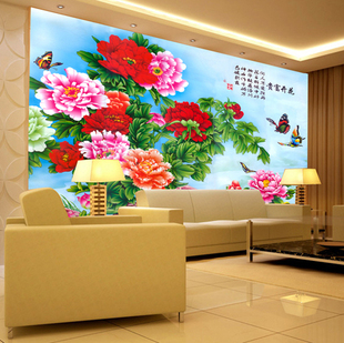 卓麦森大型壁画卧室花卉防水电视背景墙纸壁纸墙纸花开牡丹无纺布