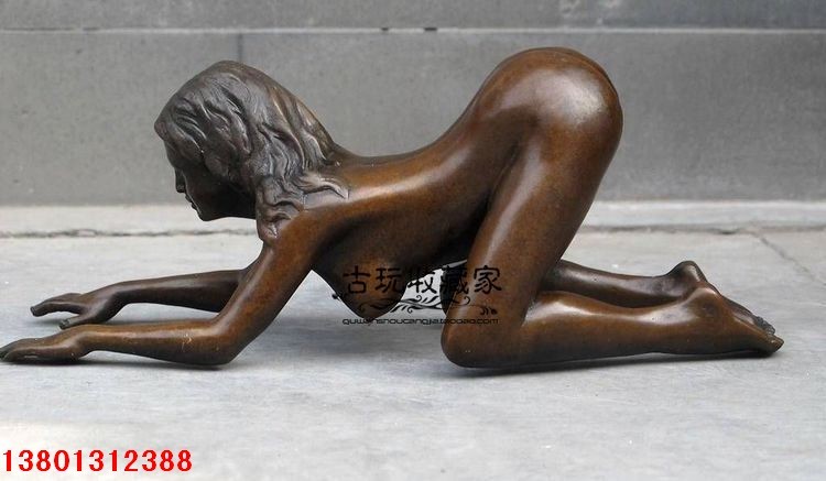 4b23【古玩收藏家】欧式人物塑像 艺术品礼品 纯铜裸体美女摆件折