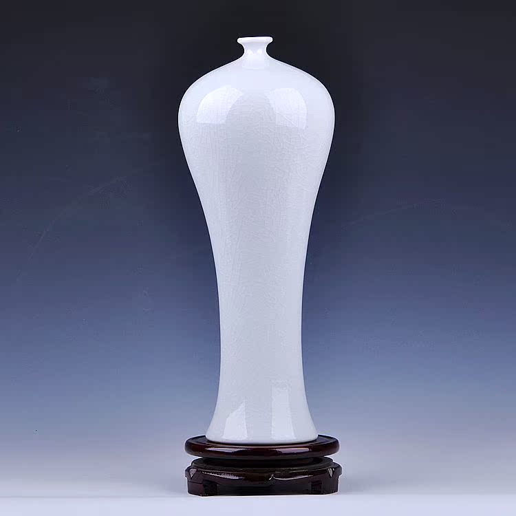 景德镇陶瓷器 白色冰片裂纹釉梅瓶花瓶 美人瓶 家居装饰品摆件