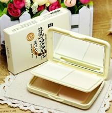 豆乳双层三色粉饼粉质细防晒控油打底定妆粉遮瑕干湿两用 正品 包邮