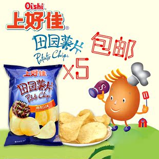 包邮上好佳田园薯片烤肉味90gx5袋膨化食品办