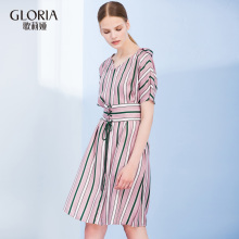 惠|3件7折|GLORIA/歌莉娅女装2017夏短袖束腰真丝连衣裙175K4B550图片