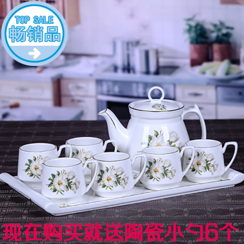 景德镇欧式茶壶带托盘家用下午茶花茶具陶瓷水壶水杯套装陶瓷礼品
