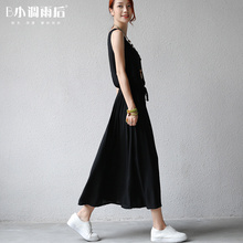 背心连衣裙文艺优雅大摆裙 宽松无袖 女夏长款 纯色棉绸长裙2017新款