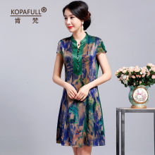 香云纱真丝连衣裙2019夏季新款品牌女装大码中老年桑蚕丝印花裙图片