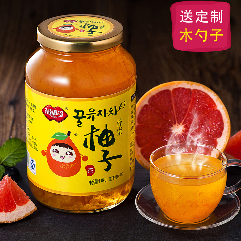 [送木勺]福事多蜂蜜柚子茶1kg大瓶装 韩国风味蜜炼水果茶酱冲饮品