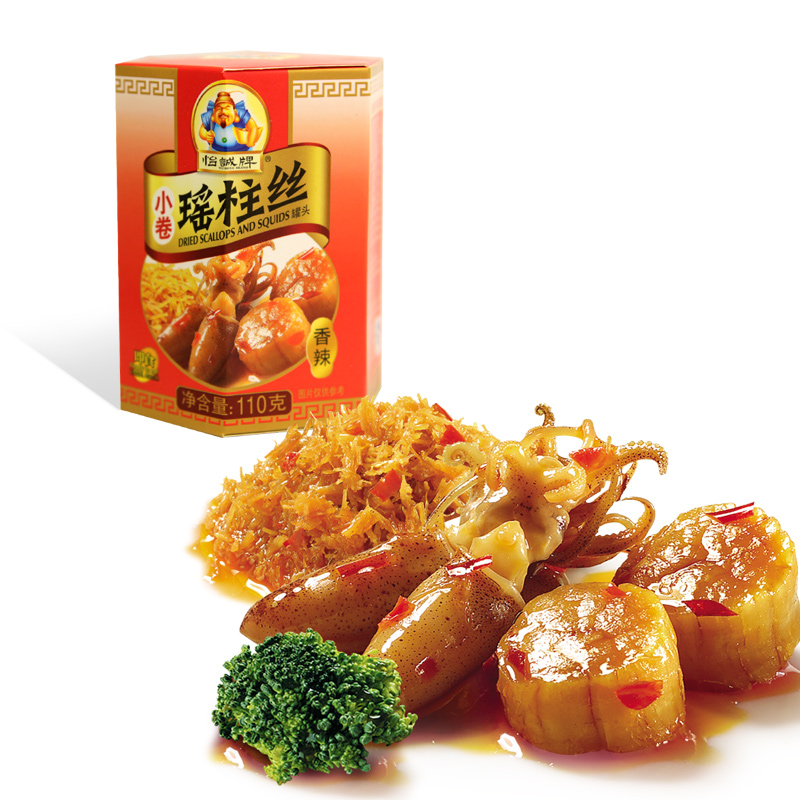 怡诚牌 小卷瑶柱丝 新品鱿鱼海鲜即食罐头 干贝扇贝干货 110g 辣