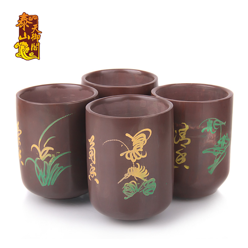 泰山天御阁 天然木鱼石杯子 无蜡茶杯茶具水杯过滤茶碗酒杯口杯