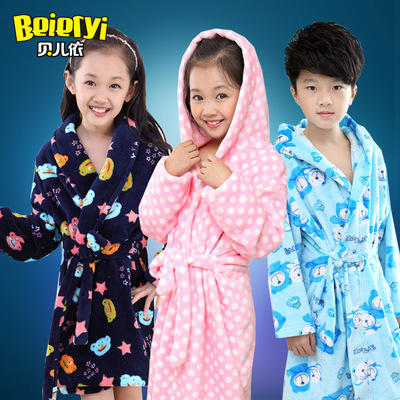 童装儿童睡袍冬季夹棉法兰绒浴袍珊瑚绒加厚男