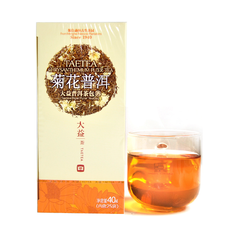 【天猫超市】大益普洱茶花草茶菊花普洱熟茶袋泡茶包40g 办公之选