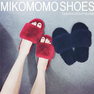 2016羊毛拖鞋女毛毛拖鞋夏 冬季羊皮毛一体拖