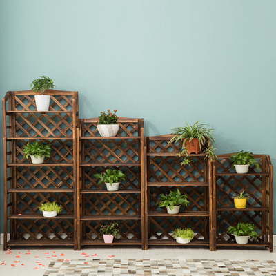 碳化实木多层花架组装客厅绿萝花盆架子阳台落地吊兰置物架防腐木 - 淘淘搜