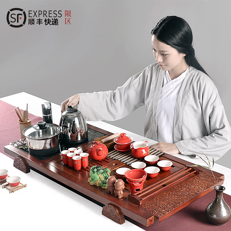 整套紫砂功夫茶具套装家用喝茶实木茶盘茶海茶道电磁炉四合一特价