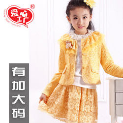2015女大童秋装套装韩版公主女童蝴蝶结外套