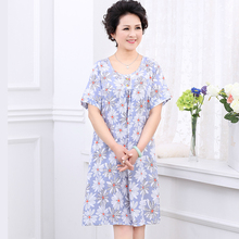 花边棉绸家居服新款 夏季女士绵绸冰爽睡裙中老年妈妈连衣裙短袖