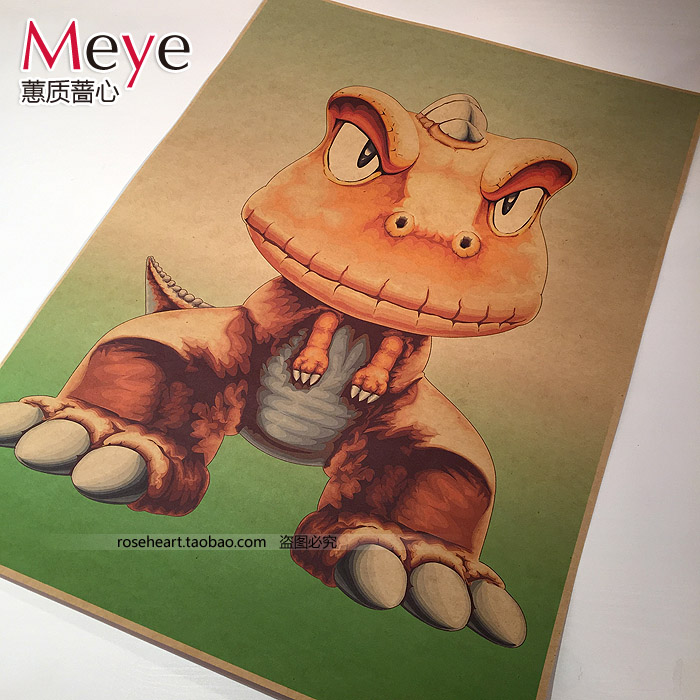 田中政志 小恐龙阿贡kon 怀旧复古老牛皮纸海报 装饰画芯 油画布