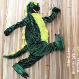 万圣节法兰绒动物绿恐龙连体睡衣卡通家居表演出服亲子成人儿童