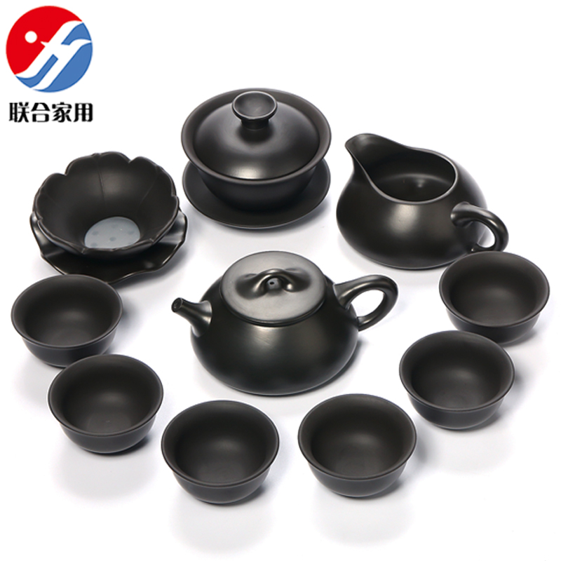 联合家用 原矿宜兴紫砂手工功夫茶具套装朱紫泥茶壶盖碗茶杯礼盒