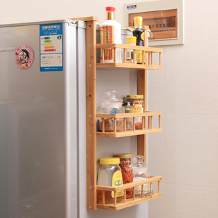 竹子冰箱侧壁挂架厨房置物架调味架简易层架浴室收纳架子实木特价