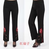 修身 大码 民族风休闲女裤 中老年女唐装 刺绣花喇叭长裤 秋裤 2014新款