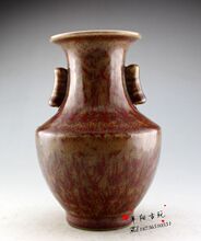 精致红釉花瓶摆件 饰品 家居装 景德镇仿古陶瓷 古董古玩瓷器收藏