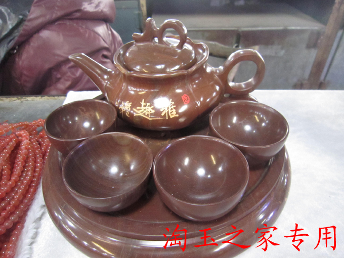 纯手工木鱼石茶具整套套装特价纯天然保健养生正品无蜡茶壶礼盒装