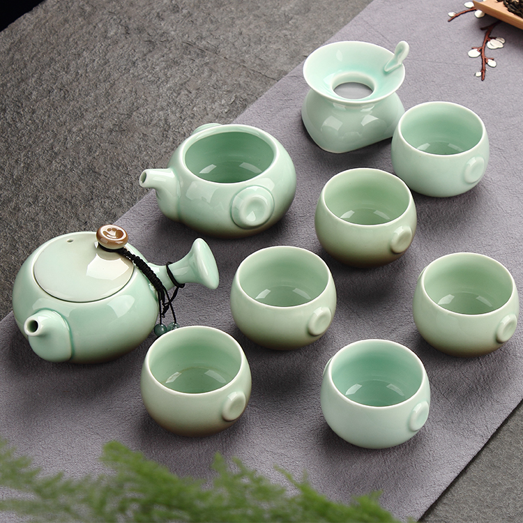福建德化流云青瓷 陶瓷功夫茶茶具侧手柄防烫套装 家用送礼佳品