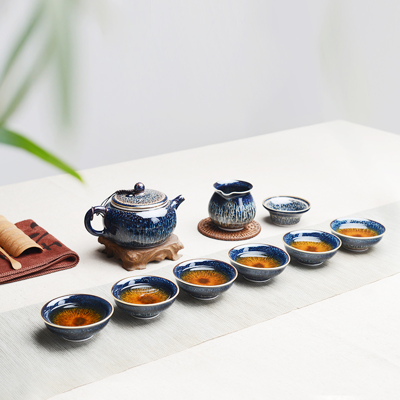 茶具套装 景德镇陶瓷手工天目釉窑变整套功夫茶具茶杯茶壶套装
