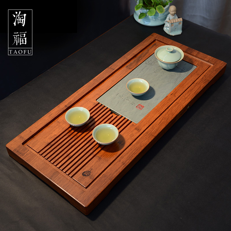 祥福茶具和谐天下 竹制排水茶盘 乌金石头重竹茶海功夫茶托茶台