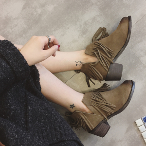 秋冬加绒粗跟短靴