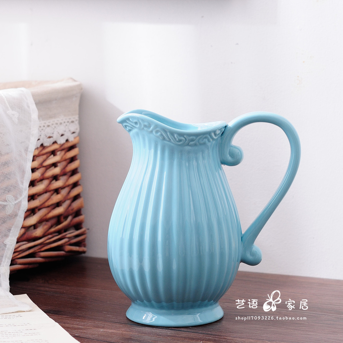 正品打折简约欧式水培花瓶陶瓷客厅插花摆件创意干花瓶小清新奶壶白色蓝色 原价58.00元 现价29.00元包邮抢购专卖店品牌专卖