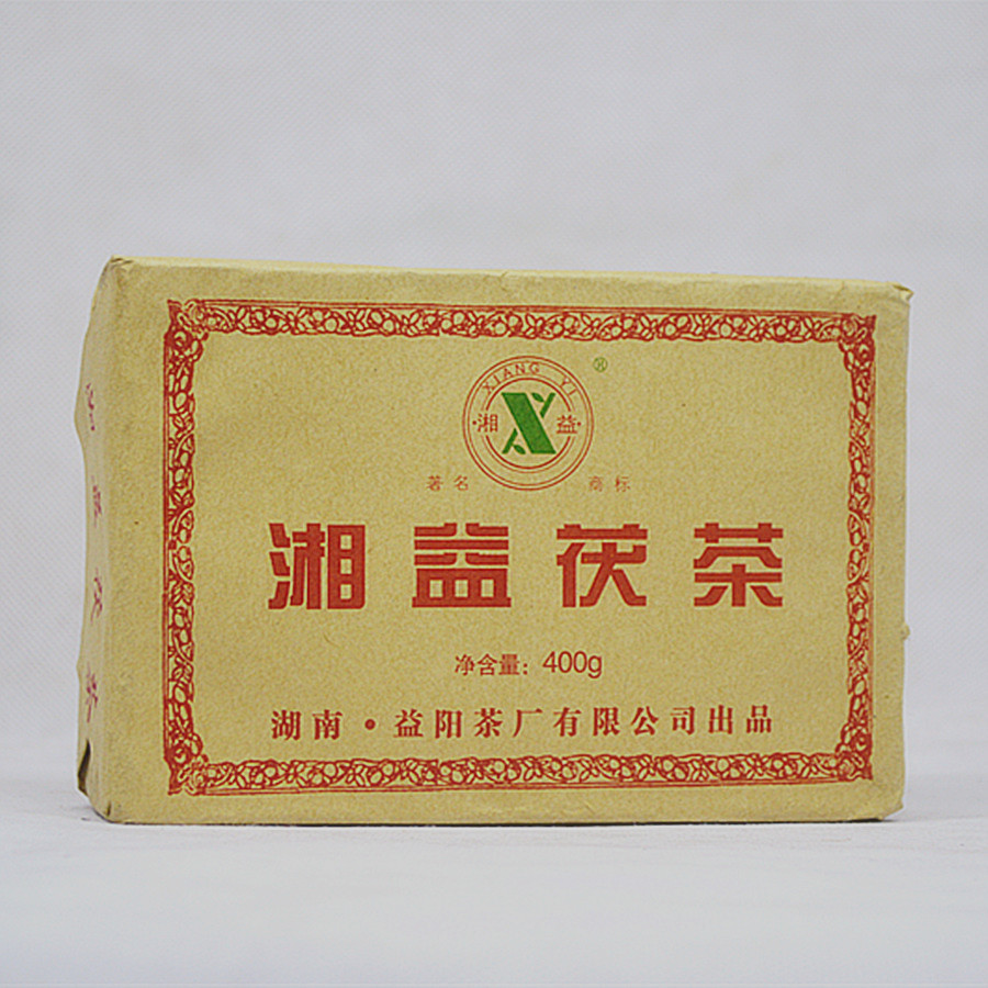 安化黑茶 益阳茶厂 2014年湘益茯茶400克 金花茯砖 红丝带