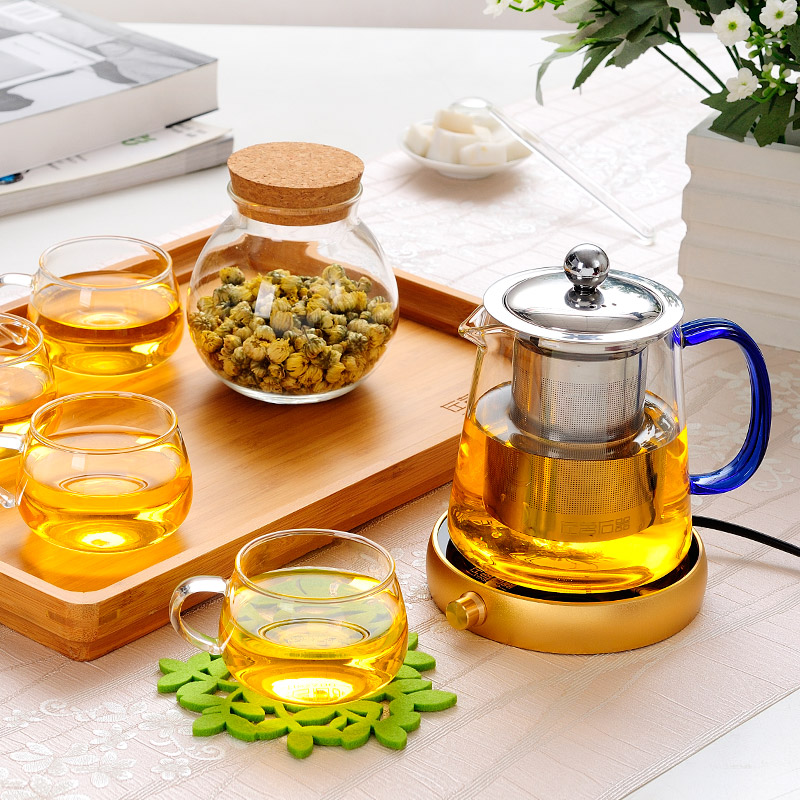 左茗右器 整套茶具耐热玻璃过滤茶壶茶杯恒温宝竹托盘泡茶套装