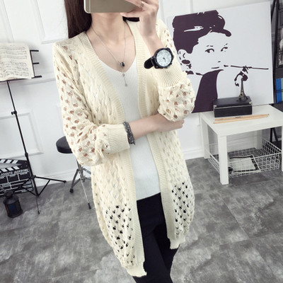 薄针织开衫毛衣春装上衣女装外套中长款镂空防