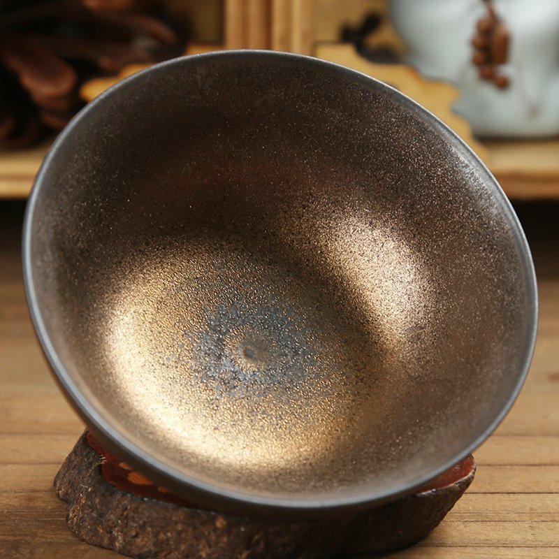 新品首发 钧瓷 窑变 七彩孔雀 黄金 斗笠 茶具 陶瓷 茶杯 建盏