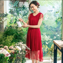 D茵曼纯色短袖淑女真丝连衣裙夏仙气桑蚕丝中长裙女裙8521030143图片
