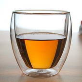 手工吹制耐热高硼硅玻璃水杯定制 双层咖啡杯蛋形透明玻璃杯250ml