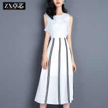 卓芯2017夏装新款条纹真丝连衣裙女夏修身显瘦中长款A字裙4658图片
