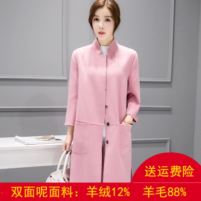2016秋冬新款修身双面羊绒大衣女中长款高端