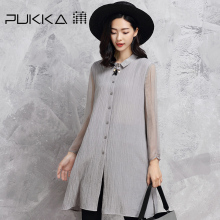 Pukka/蒲牌春夏装新款原创设计大码女装真丝拼棉麻衬衫连衣裙图片
