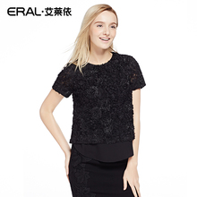 短袖 蕾丝上衣1010 雪纺衫 2017夏装 女装 新款 艾莱依官方旗舰店正品