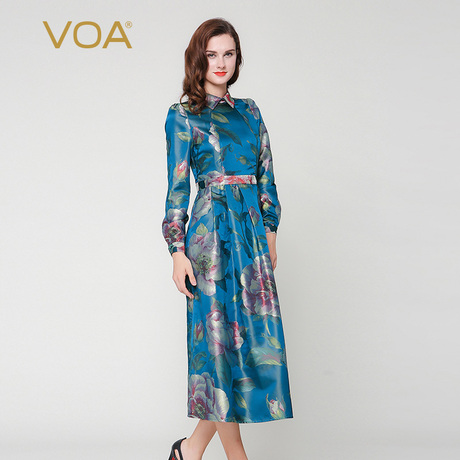 VOA28姆米奢华大摆中腰加厚色织大花真丝连衣裙连身伞裙A3923商品大图