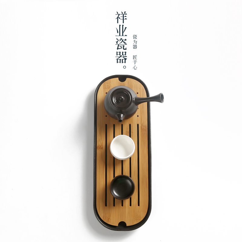 陶瓷家用简约竹制圆形迷你小号茶盘功夫茶具日式托盘储水干泡茶台