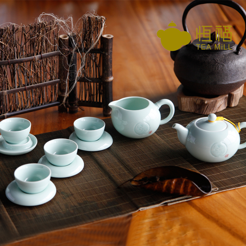 正品恒福功夫茶具景德镇陶瓷越窑龙泉青瓷整套套装越窑古意茶组