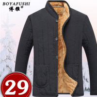 中老年男棉衣冬装男加绒加厚棉袄爸爸装立领外