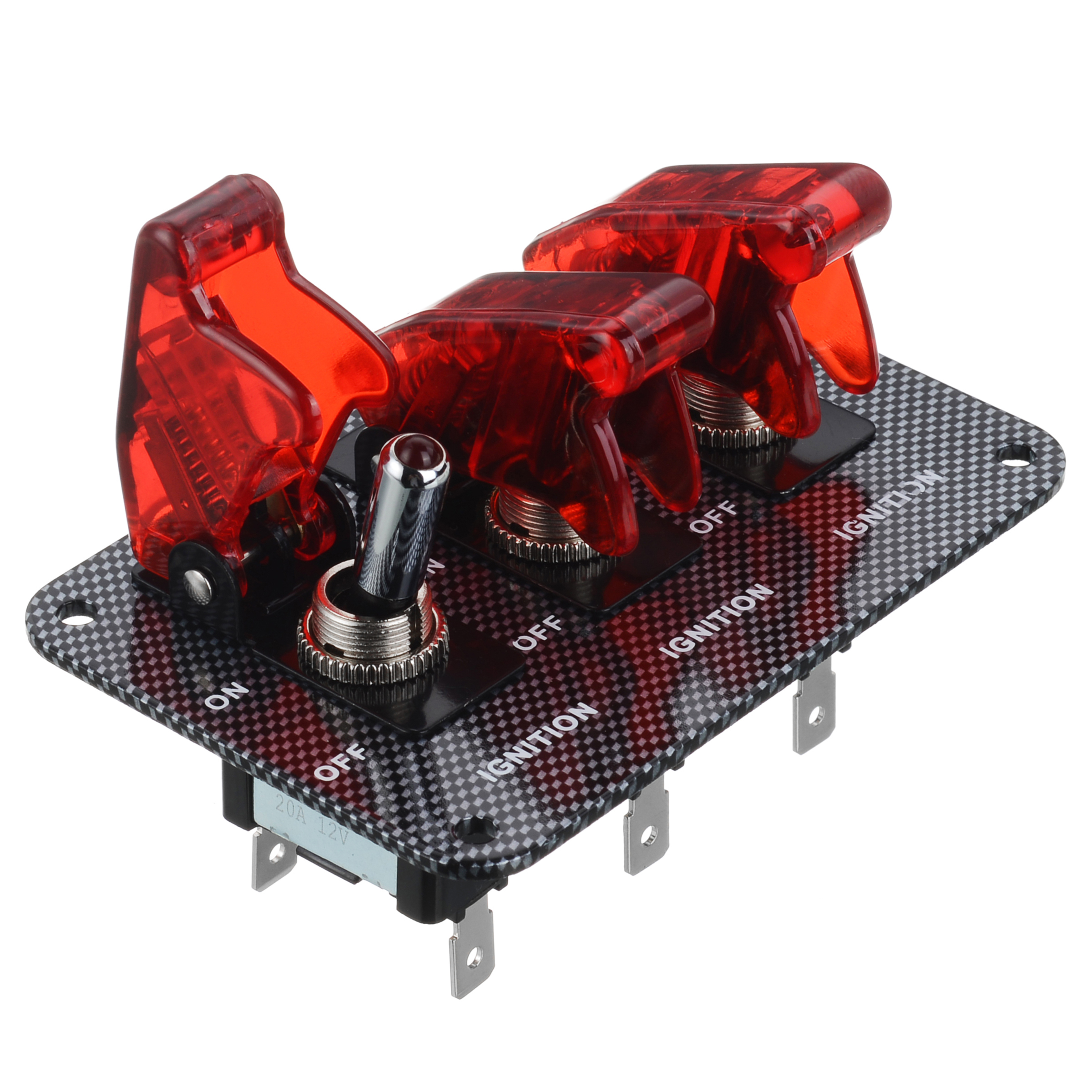 汽车改装开关碳钎面板 拨杆开关12v/20a 红光 蓝光 绿光